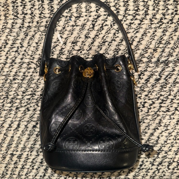 Handbags - Tory Burch Mini TMono Elegant Black Bucket Bag